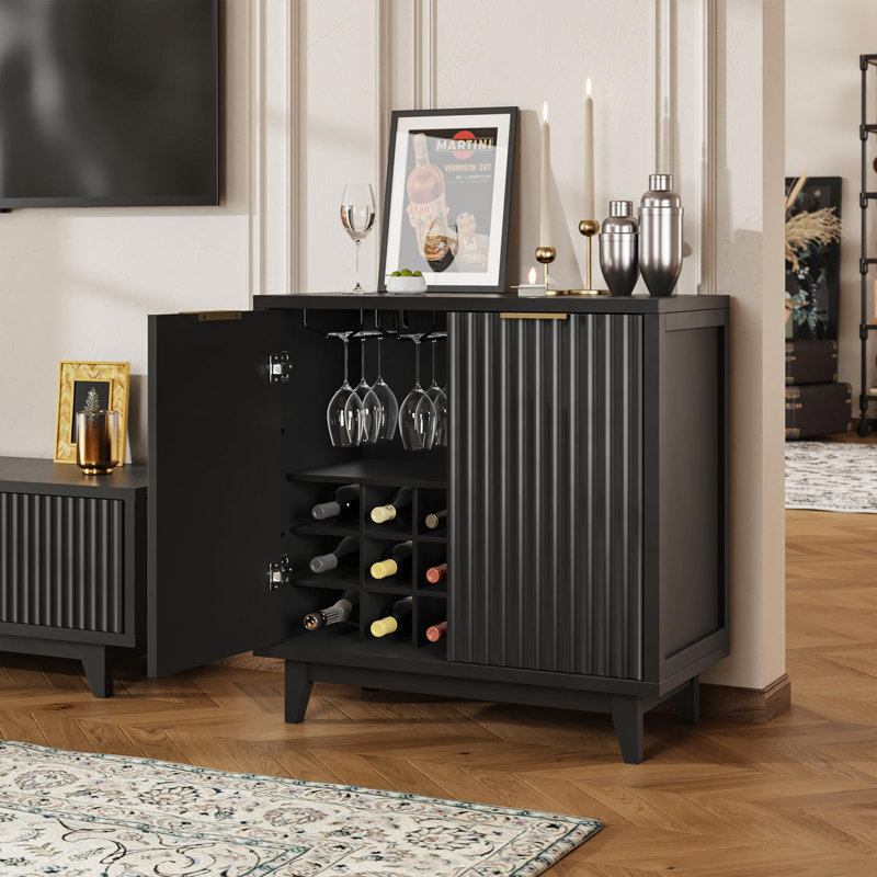 Buffet moderne avec support à vin amovible, Noir