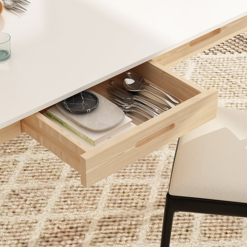 Table de salle à manger l 47,2 po avec 2 tiroirs, Ronce de bois, Blanc