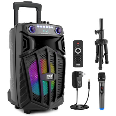  680W Portable Bluetooth PA Speaker - 10" Rechargeable Outdoor Karaoke Speaker, Audio System W/Wireless Mic And Wheels, TWS, Lights, LED Display, 6.5Mm Mic Input, FM/AUX/MP3/USB/SD