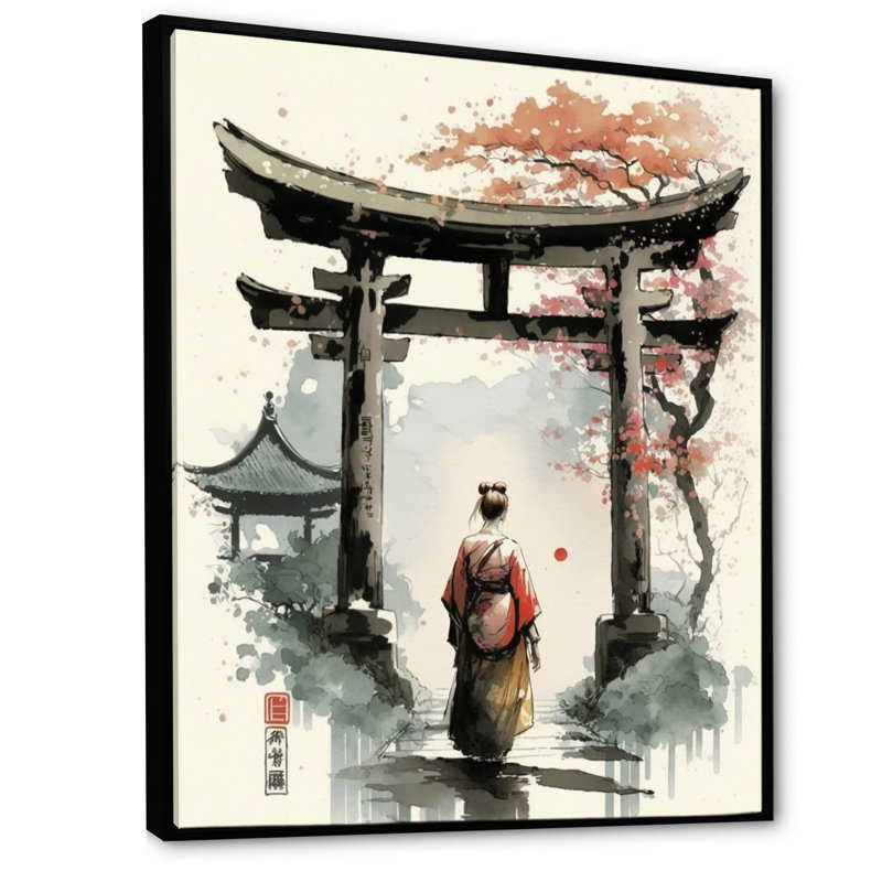 Asian Asian III - Peinture sur toile, H 20 po x l 12 po x P 1 po, Toile avec cadre flottant noir