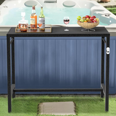 Table de bar d'extérieur extra large 39 po x 39,4 po x 17,2 po, table de pub antirouille avec dessus en composite et ouvre-bouteille, noir