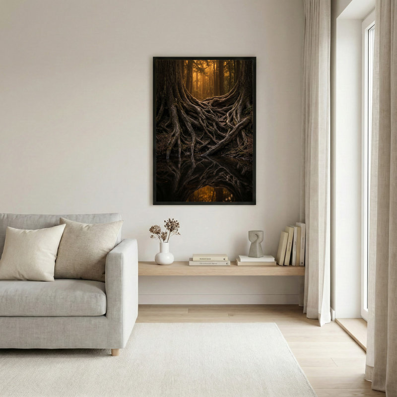 Art mural sur toile noir encadré pour le salon, la chambre à coucher, le bureau ou le vestibule - décoration murale décorative avec des racines de forêt