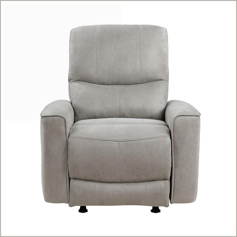 Fauteuils inclinables pour le salon, fauteuil à bascule transitionnel moderne avec poignée à languette, microfibre polie grise | Structure en bois massif | Gris