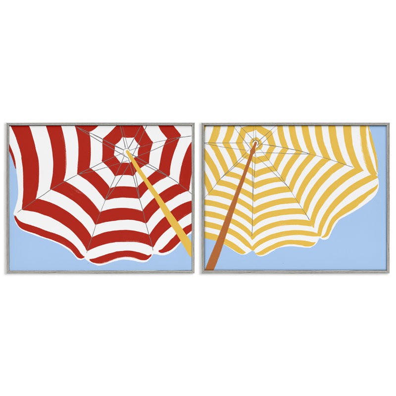 «Striped Beach Umbrella», ensemble de 2 estampes numériques par June Erica Vess, Estampe numérique Farmhouse