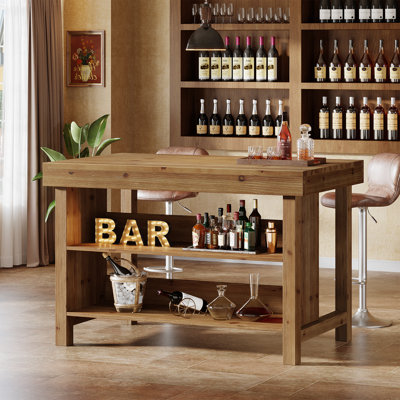 3-Tier Solid Wood 55-Inch Bar Table by 17 Stories