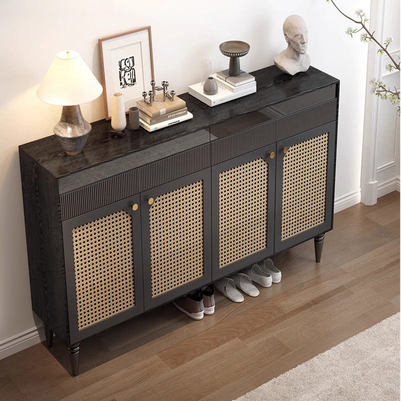 French retro rattan doors shoe storage cabinet