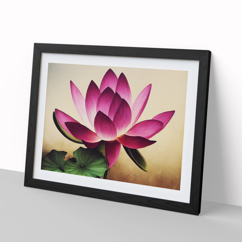 XH1022-9460X Unique Lotus Flower - Single Picture Frame Print, Black, 46cm H x 64cm W x 2cm D