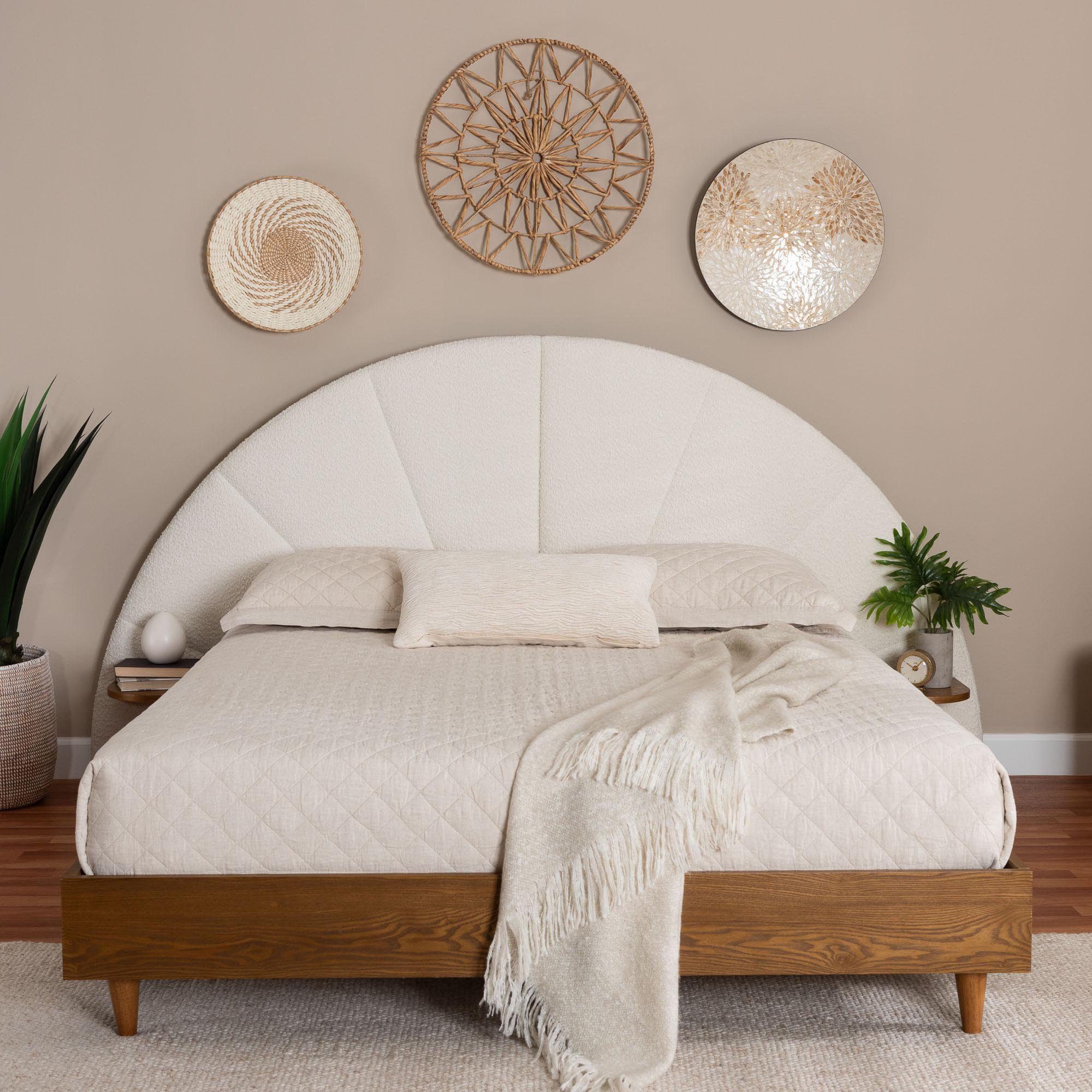 George Oliver Bernice Japandi Cream Boucle Wood Bed