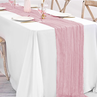 Chemin de table de la Saint-Valentin nappe de polyester de style bohémien plissé nappe de fête de mariage en tissu 70,87 pouces Pinky