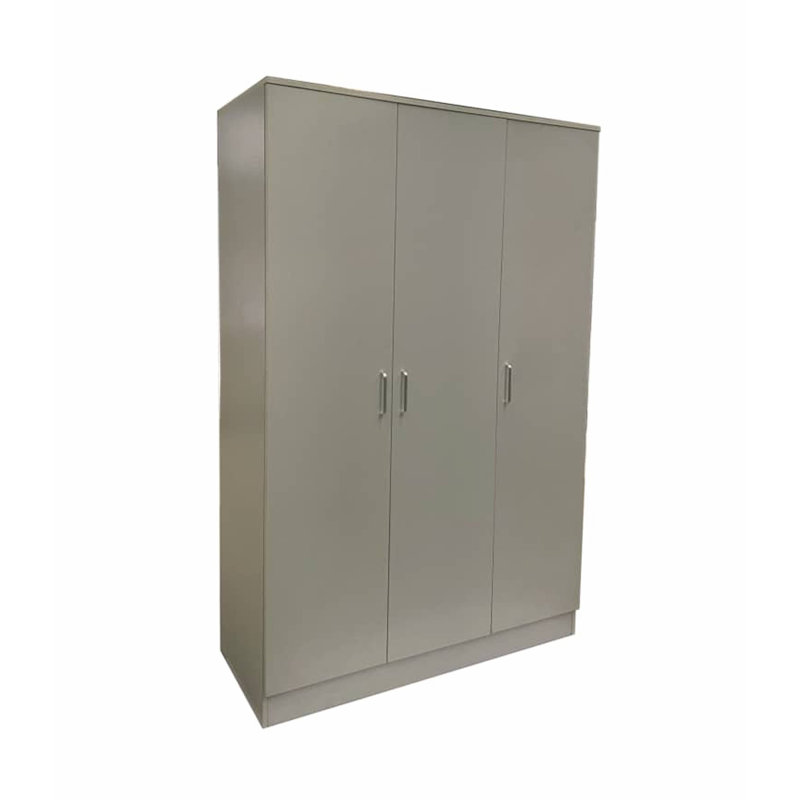 Laaiqah 3 Door Manufactured Wood Wardrobe, Light Grey