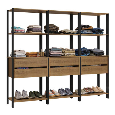  Armoire modulaire multi-usages pour l'organisation de la chambre à coucher avec armoire à 6 tiroirs et tablettes ouvertes L 82 po - noir / brun
