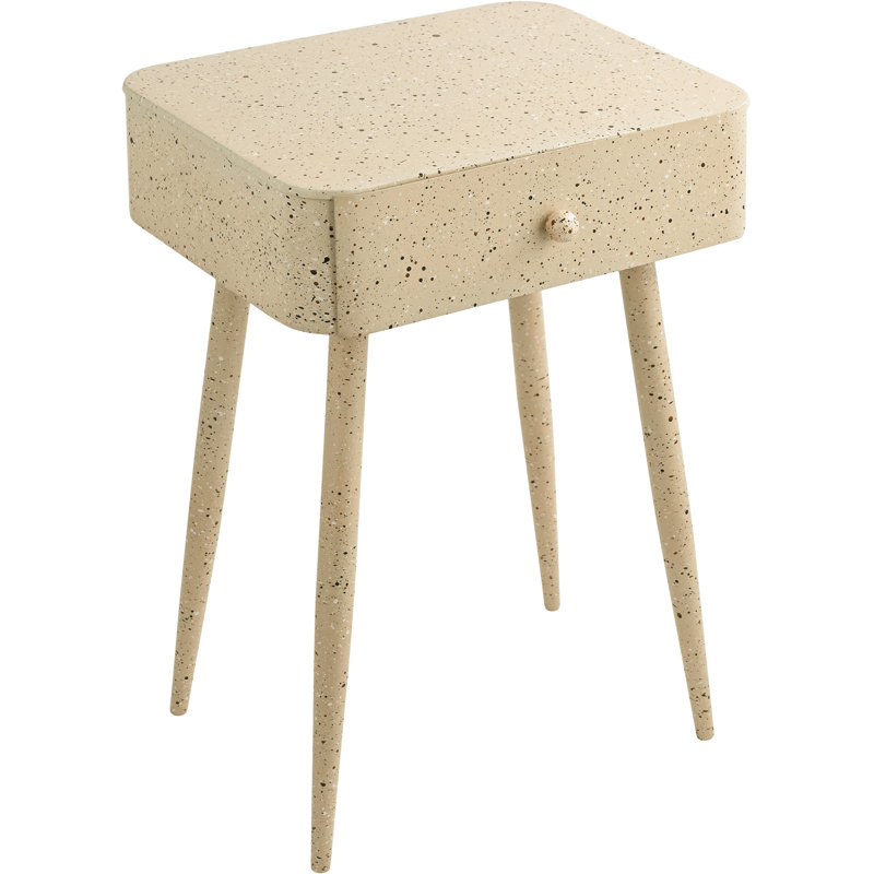 Kiyotsugu 17'' W Metal Nightstand, Beige Terrazzo Pattern