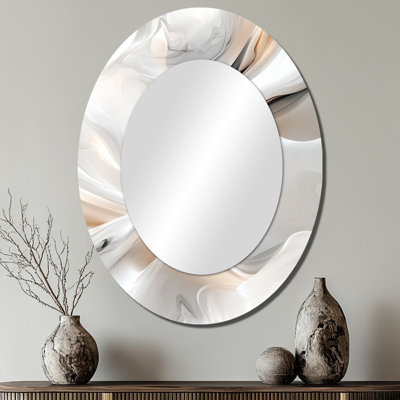 White Ripples Of Stone III - White Oval Wall Mirror Decor