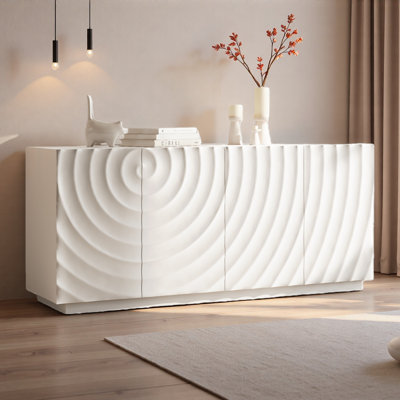 Buffet moderne à 4 portes avec motif ondulé sculptural et tablettes de rangement