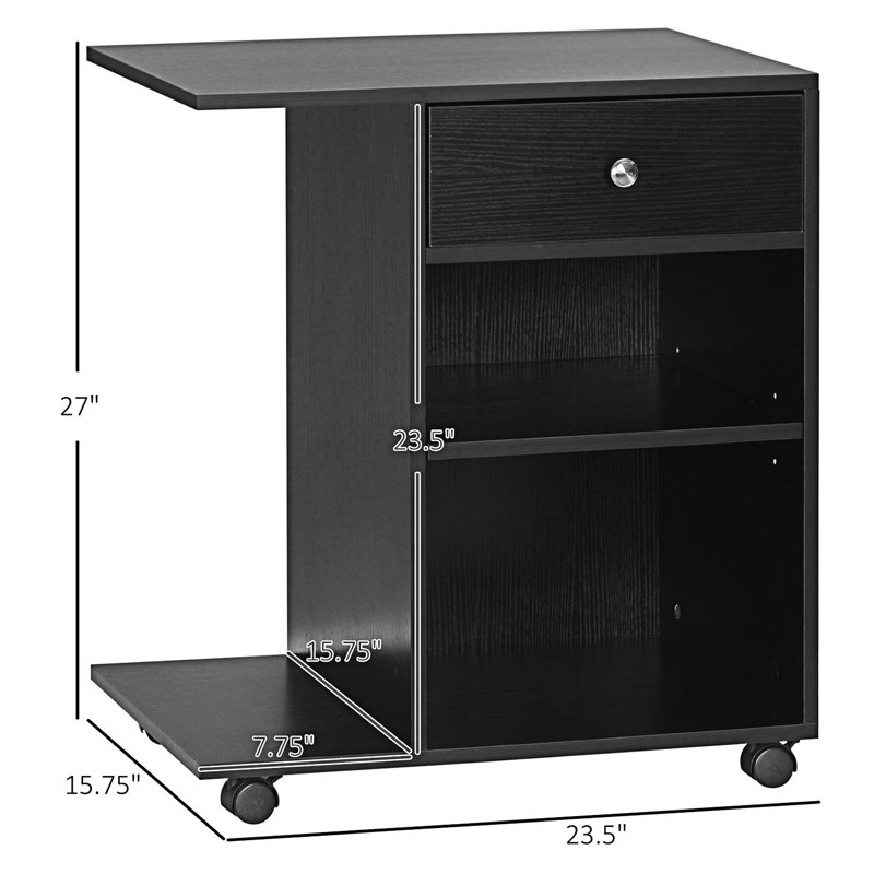 Printer Table Desk, Rolling Cart Stand With Wheels And Adjustable Shelf