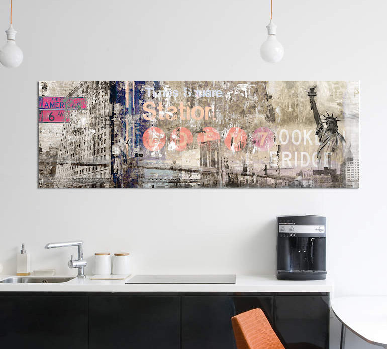 « new york » par pi studio, reproduction d’impression sur toile tendue, H 16 po x l 48 po x P 1,5 po