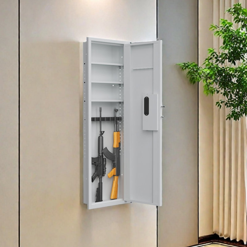 Hidden Wall Gun Safe With Passwod Touch Panel, White, 53" H x 15.70" W x 4" D
