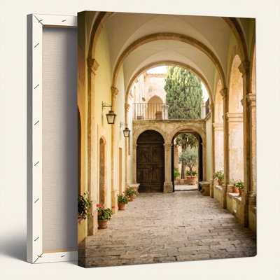 Ensemble de 1 tableau sur toile représentant une cour avec une arche