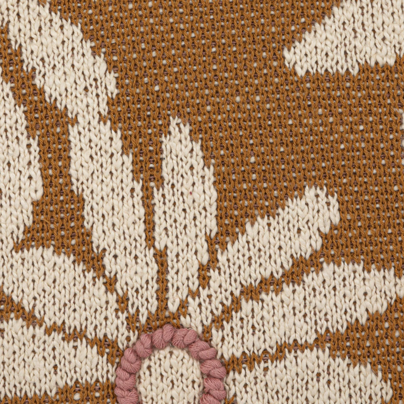 Mustard Cotton Knit Pillow with Pink Flower Appliques, 20" Square