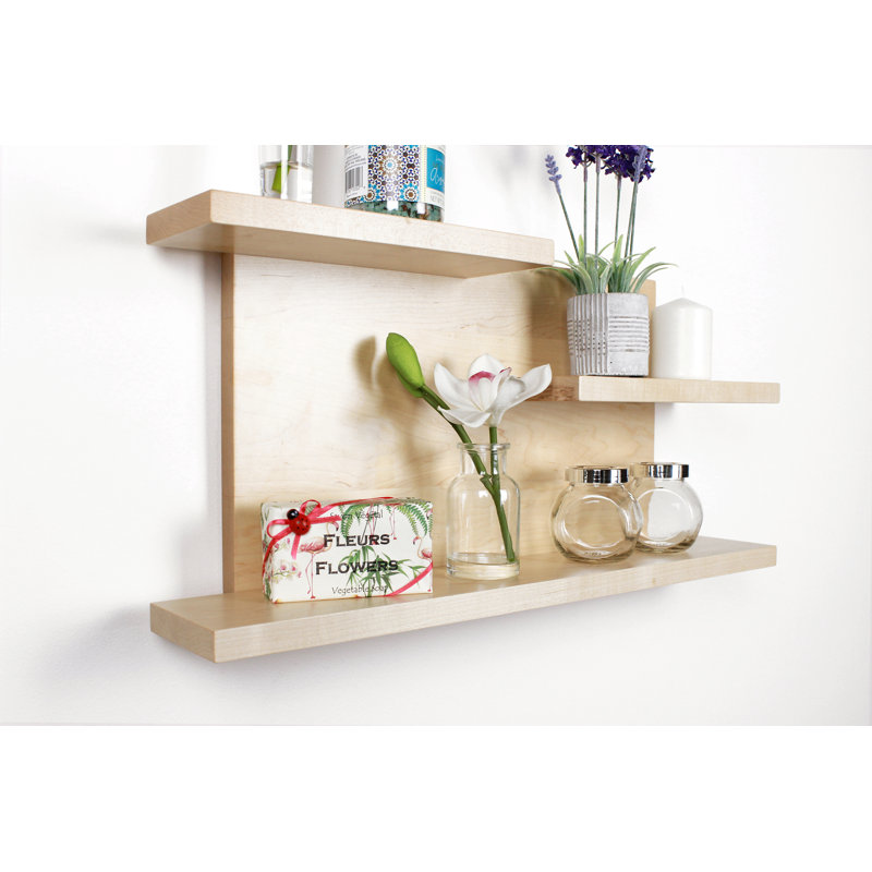 3 tablettes flottantes en bois massif, Érable