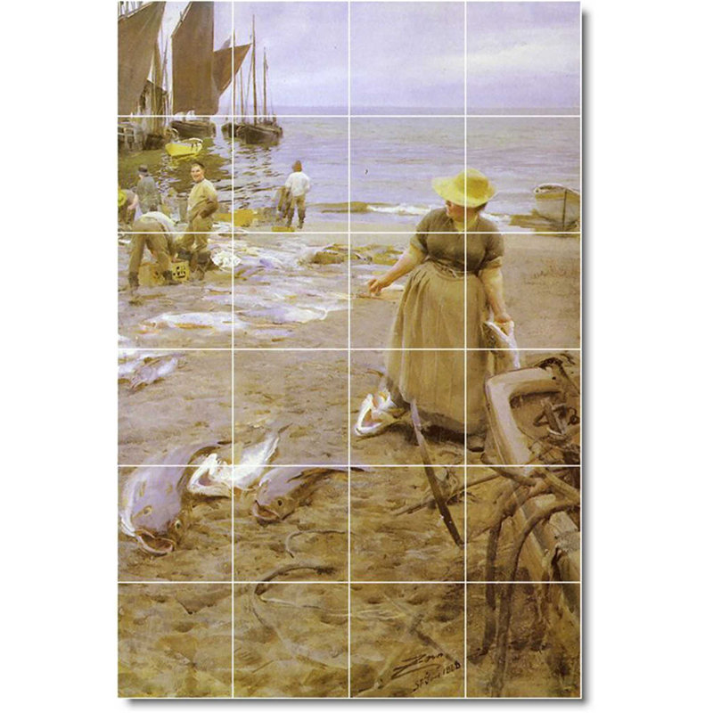Carreau de céramique décorative 24 po x 36 po 6 po x 6 po, Peinture Anders Zorn Waterfront W10017