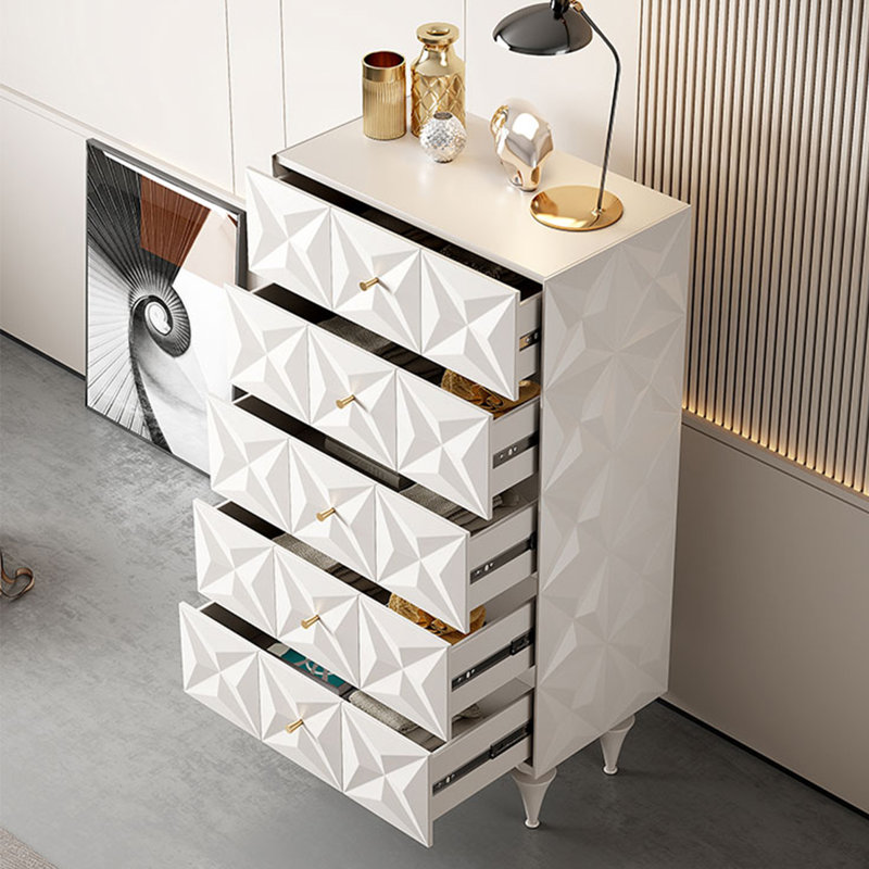 Armoire d'appoint rétro de style français sculptée, Blanc / Blanc