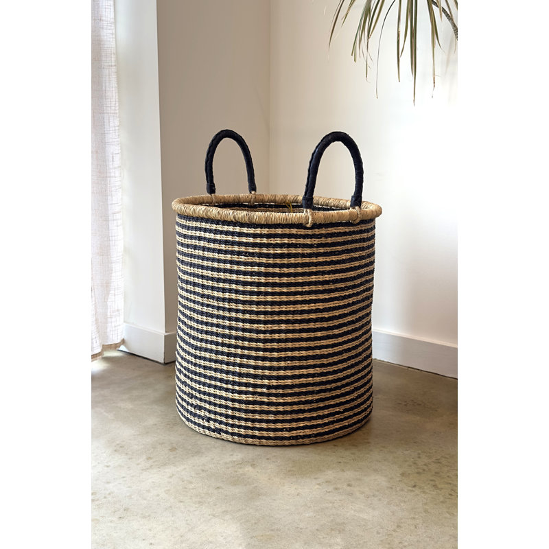 Handwoven Hamper - with Stripes, 18" H x 16" W x 16" D