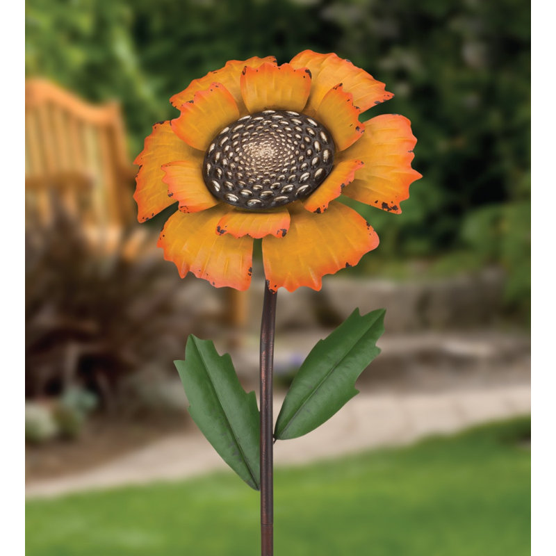 Piquet de jardin décoratif en métal 46 po avec finition vibrante résistante aux intempéries et piquet de sol robuste - tournesol
