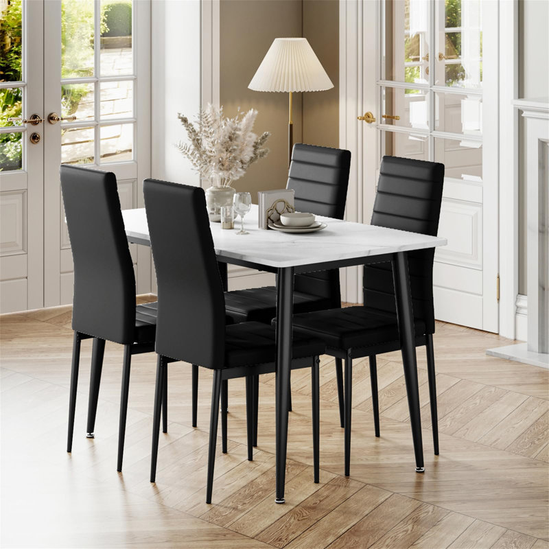 Aventura 4 - Person Dining Set, White, Black
