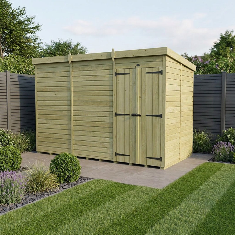 Total Sheds 12ft x 7ft Pent Garden Shed - Double Door - No Windows - Pressure Treated Timber - UK Manufactured