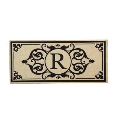 Monogram Cambridge Monogram Burlap Sassafras Switch 22 in. x 10 in. Non-Slip Indoor Door Mat