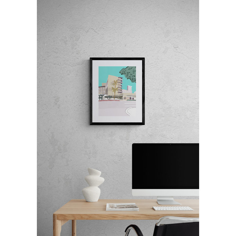 Hôtel Hilton par Deborah Blum, H 21,2 po x l 17,2 po x P 0,88 po, Blanc, Papier avec cadre simple noir