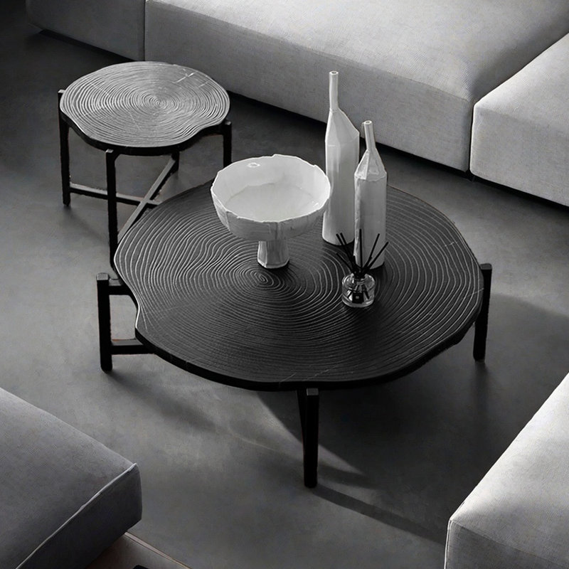 Table basse irrégulière en bois massif, Noir, noir, noir, noir, Noir, noir, noir, noir