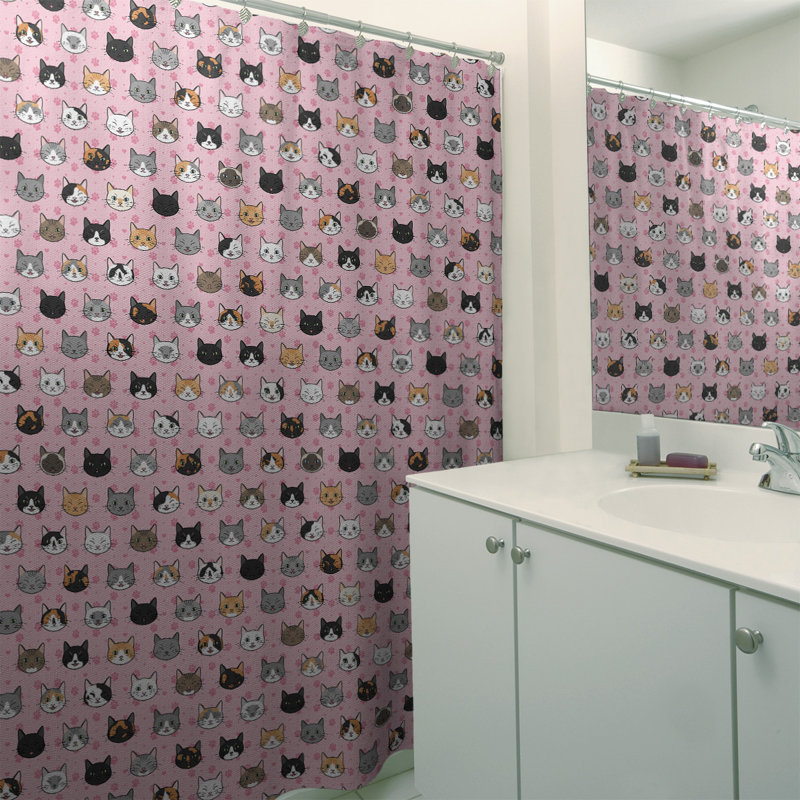 Rideau de douche simple Kitty Cat, Rose