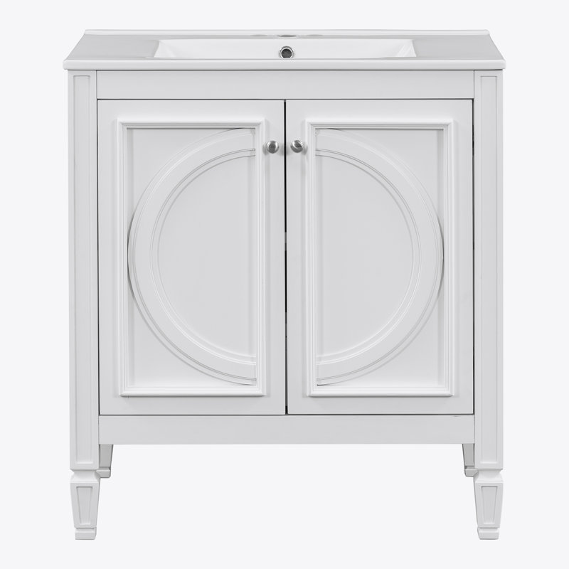 Meuble-lavabo de 30 po avec lavabo, deux portes avec tablette, charnières de porte à fermeture en douceur, style rétro, Blanc