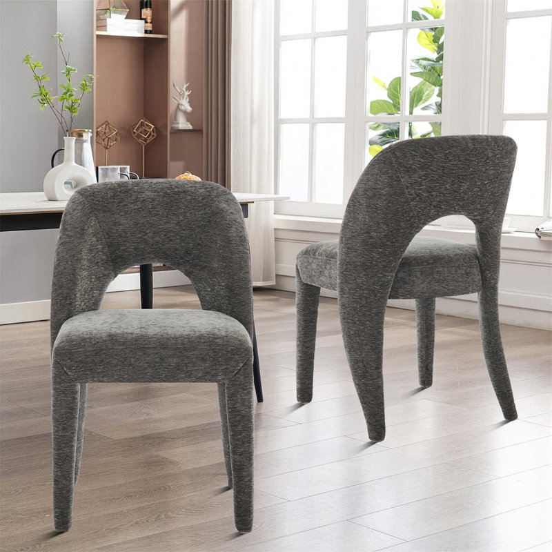 Ensemble de 2 chaises de salle à manger rembourrées modernes avec dossier incurvé, siège en tissu élégant et structure robuste