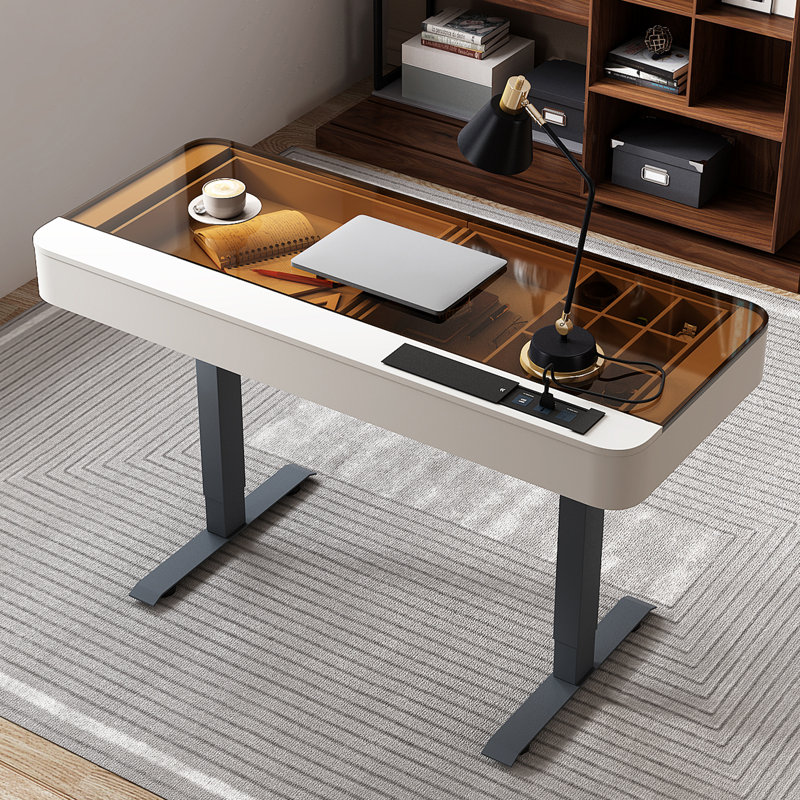 Height Adjustable Rectangle Standing Desk , 74.9 cm H x 134.9 cm W x 58.4 cm D, Beige/Black