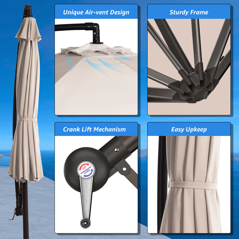 Parasol de patio rond en porte-à-faux de 10 pi avec contrepoids, Beige