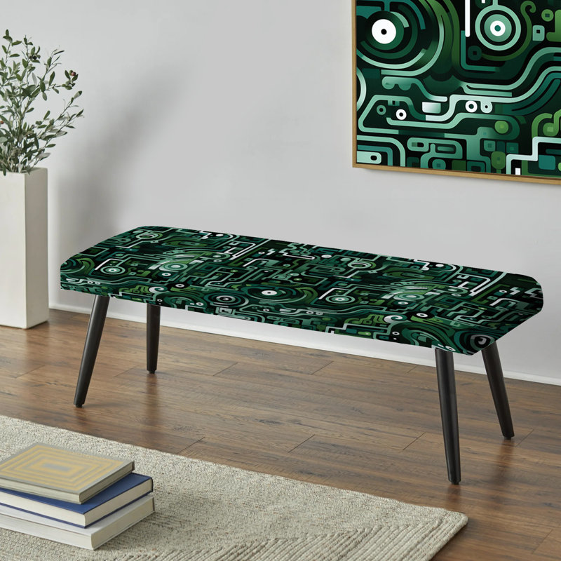 Green Techno Fusion Maze - Geometric Upholstered Black Bench