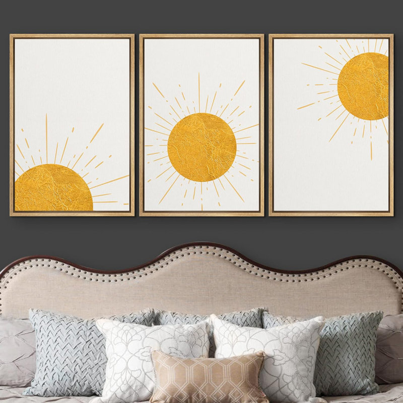 «Shining Yellow Rising Sun Phases Nature Wilderness on Canvas», reproduction de 3 pièces, H 36 po x l 72 po x P 1,5 po