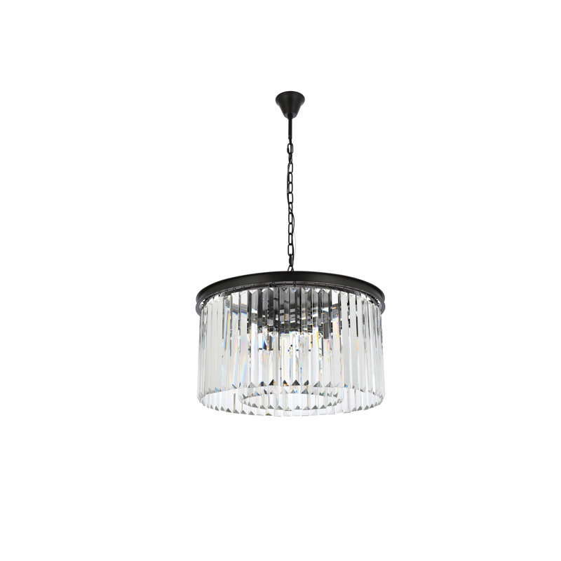 Lustre cylindrique unique à 8 lumières Yazmin, Transparent, Noir mat