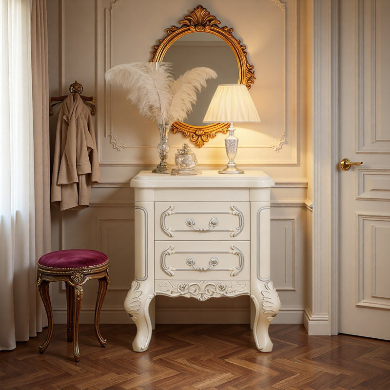 Elegant Bedside Table,Carved Nightstand,End Table