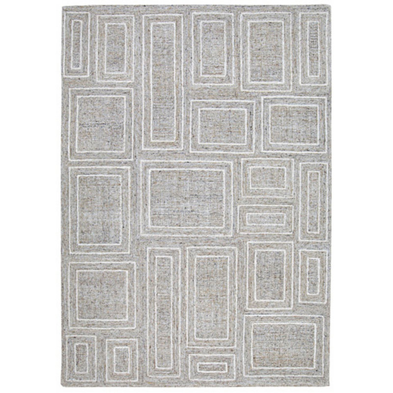 Tapis Bora, motif géométrique, laine, polyester, gris, blanc, Rectangle de 10 pi x 14 pi