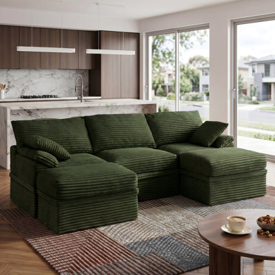 107" Cloud Modular Sectional Sofa, 5-Piece U Shaped Corner Couch with Hidden Storage and 2 Ottomans, Modern Minimalist Corduroy Upholstered Boneless Sofa for Living Room, Extra Deep Seat, Easy Assembly Required