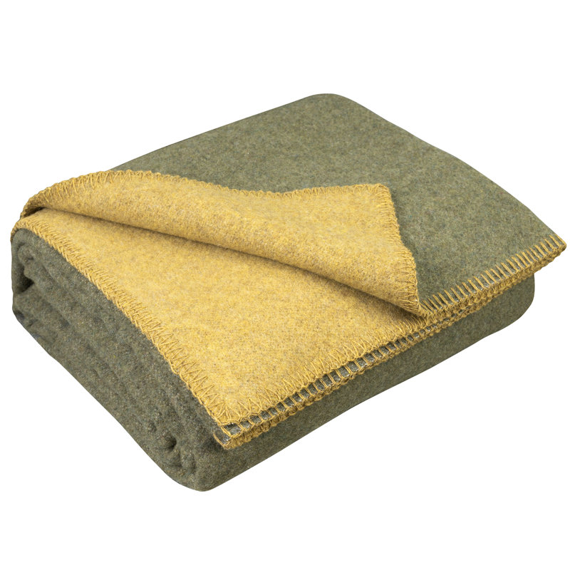 LoveYouHome Blanket, Olivegreen/Mustard, 130 cm W x 170 cm L
