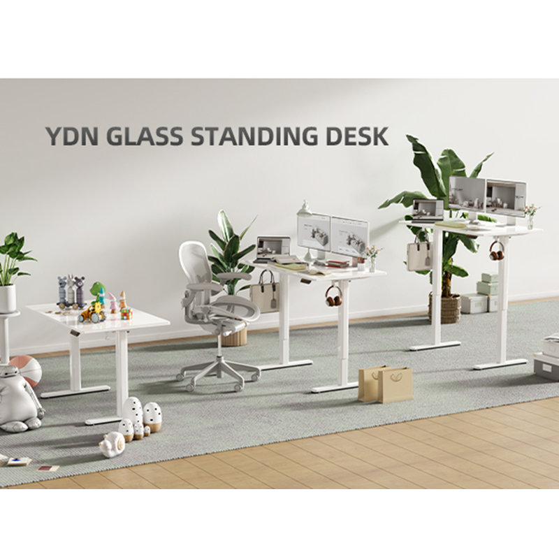 48 Inch Electric Glass Standing Desk, Adjustable Height ,Quick Install Home Office Computer Desk, Stand Up Desk