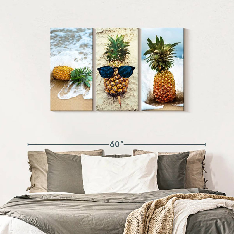 Ensemble de 3 pièces d'ananas sur toile, H 28 po x l 45 po x P 1,25 po