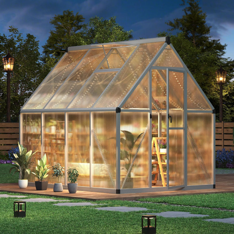 Walk-In Outdoor Greenhouse, Polycarbonate Panels with Reinforced Aluminum Frame, 6 ft. W x 7 ft. D, for Garden and Backyard Planting