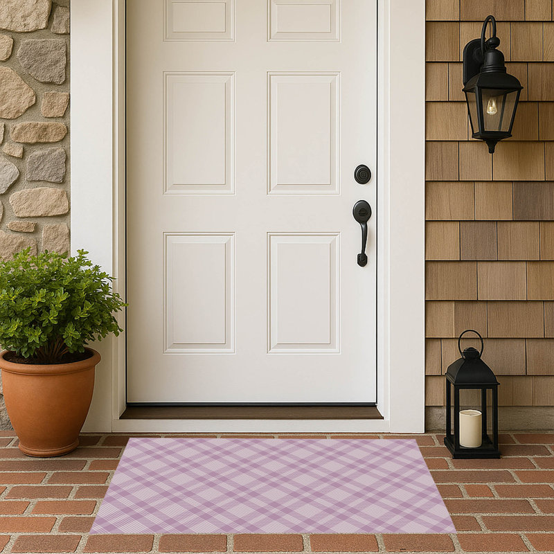 Lily Tartan Outdoor Doormat, 21" W x 34" L, Pink