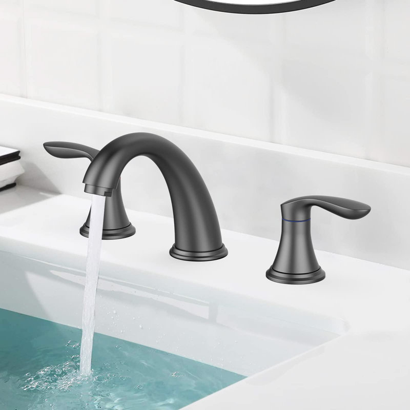 Widespread Bathroom Faucet – 3-Hole Design with Stainless Steel Pop-Up Drain, PPA Lead-Free Hose – Modern Silver Vanity Faucet